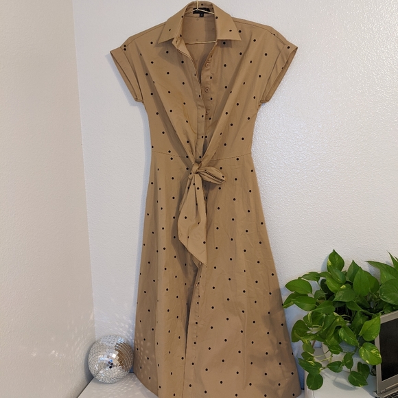 Wyatt Wylde tan and black polka dot midi dress - Picture 5 of 7